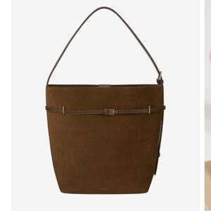 Verafied New York Toffee Suede Belted Tote Bag